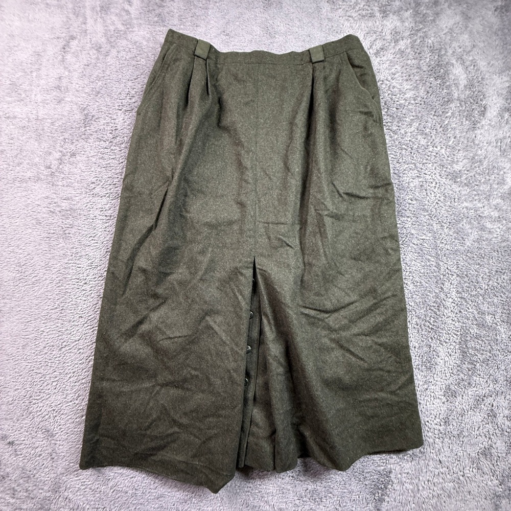 Lodenfrey Maxi Skirt Womens XL Olive Green Excellent Wool Blend Button Slit